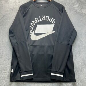 Nike Sportswear NSW Medium Black Mesh Panel Long Sleeve Jersey Top AR1630-010